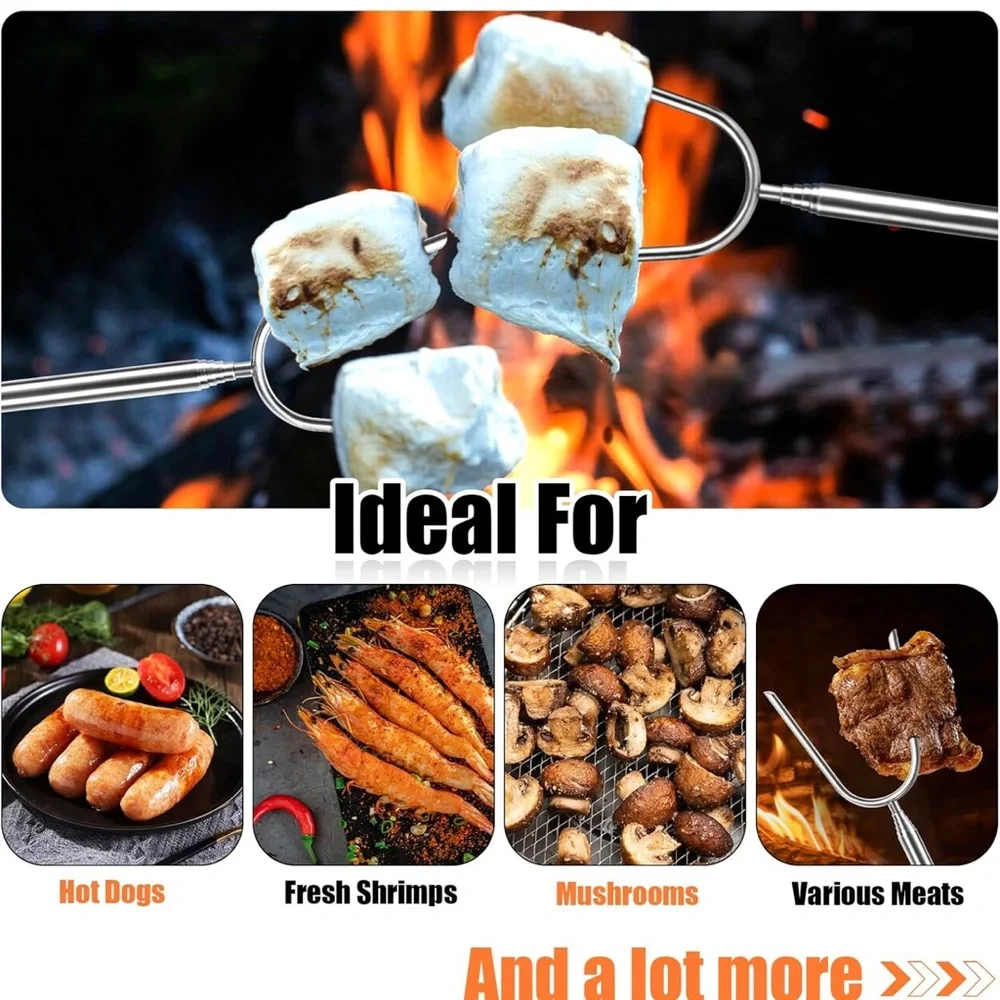 NWT (5) Extendable Marshmallow Roasting Sticks Extra Long 45'' Stainless Steel - Picture 7 of 7